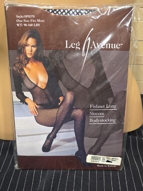 Leg Avenue Black Fishnet Long-Sleeve Bodystocking One Size - 0S